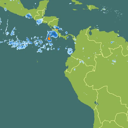 Map with Ecuador in the center and a precipitation layer on top.