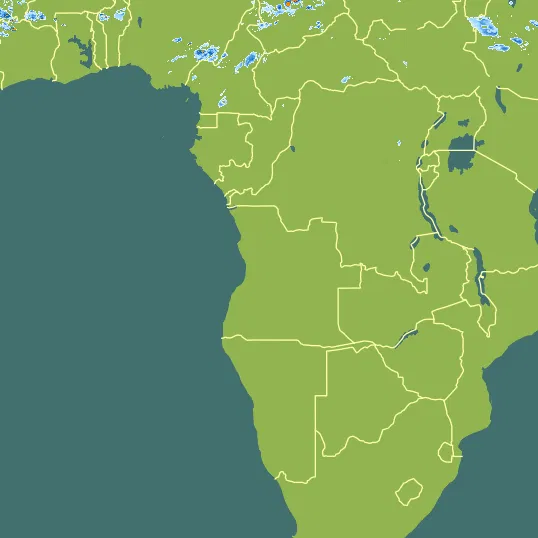 Map with Angola in the center and a precipitation layer on top.