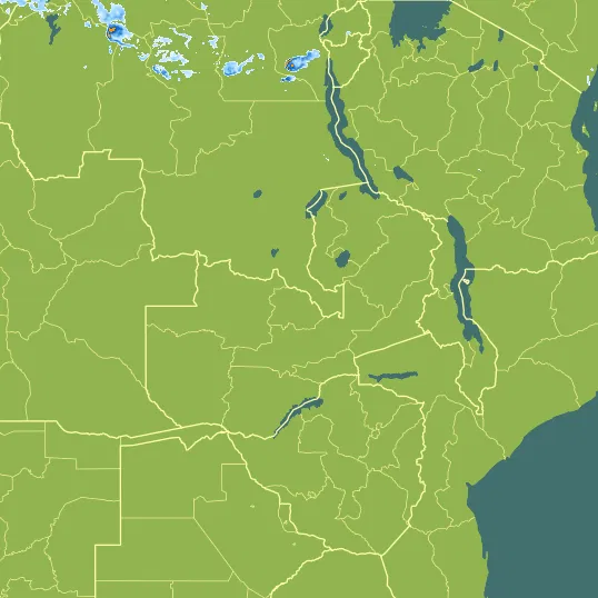 Map with Zambia in the center and a precipitation layer on top.