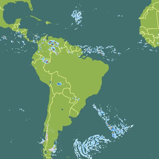 Map with Brazil in the center and a precipitation layer on top.