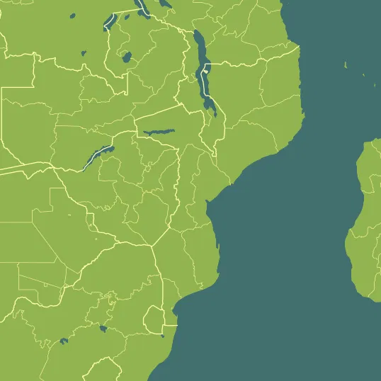 Map with Mozambique in the center and a precipitation layer on top.