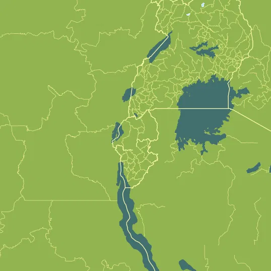 Map with Rwanda in the center and a precipitation layer on top.