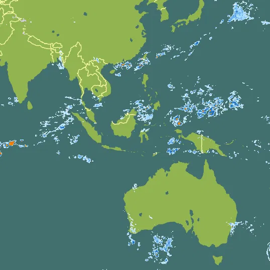 Map with Indonesia in the center and a precipitation layer on top.