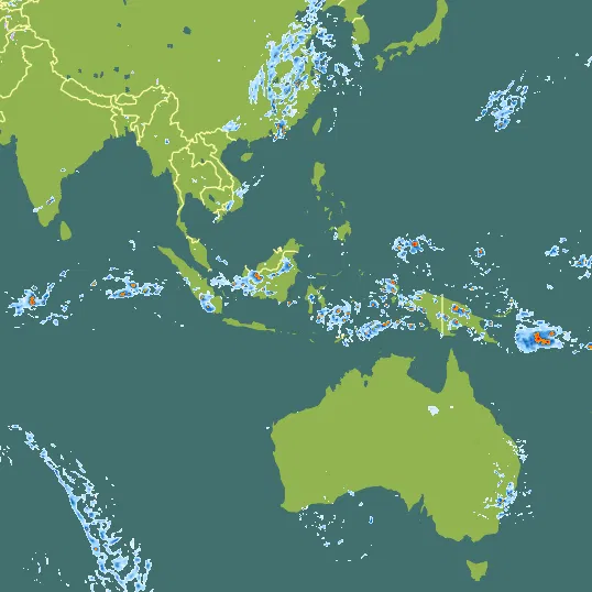 Map with Indonesia in the center and a precipitation layer on top.