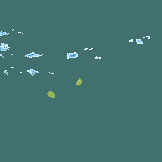 Map with Mauritius in the center and a precipitation layer on top.