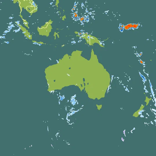 Map with Australia in the center and a precipitation layer on top.