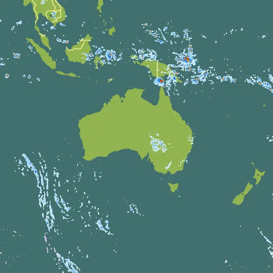 Map with Australia in the center and a precipitation layer on top.