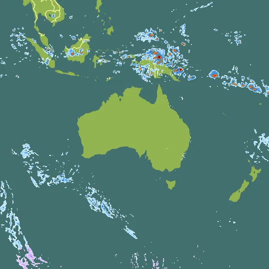 Map with Australia in the center and a precipitation layer on top.