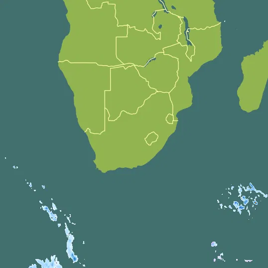 Map with South Africa in the center and a precipitation layer on top.