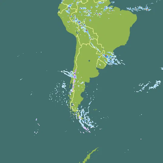 Map with Argentina in the center and a precipitation layer on top.