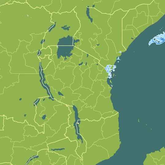 Map with Tanzania in the center and a precipitation layer on top.