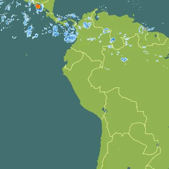 Map with Peru in the center and a precipitation layer on top.