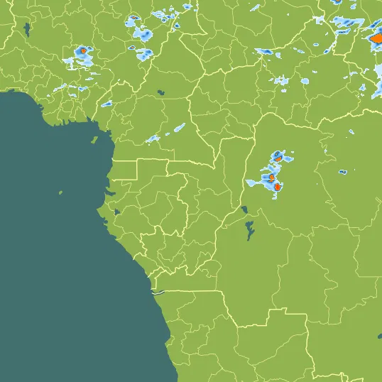 Map with Republic of the Congo in the center and a precipitation layer on top.
