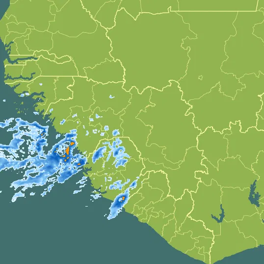 Map with Guinea in the center and a precipitation layer on top.