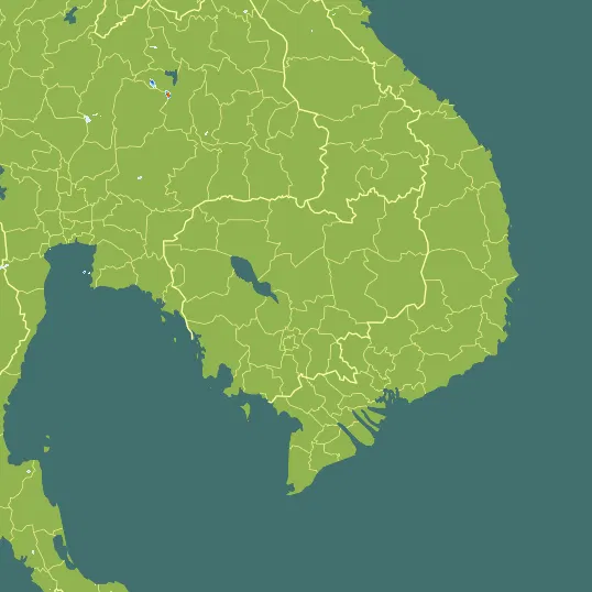 Map with Cambodia in the center and a precipitation layer on top.