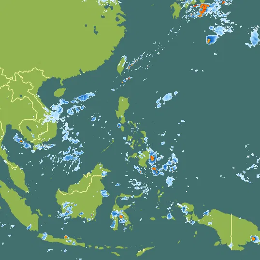 Map with Philippines in the center and a precipitation layer on top.