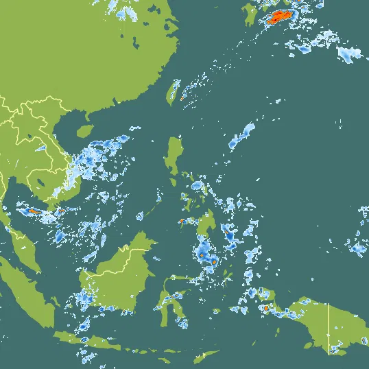 Map with Philippines in the center and a precipitation layer on top.