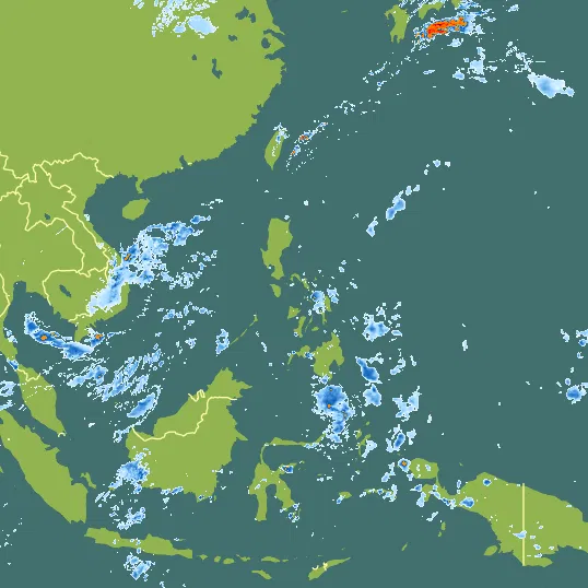 Map with Philippines in the center and a precipitation layer on top.