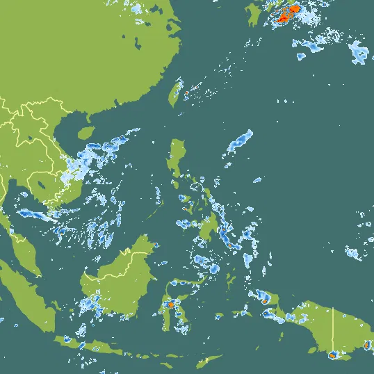 Map with Philippines in the center and a precipitation layer on top.