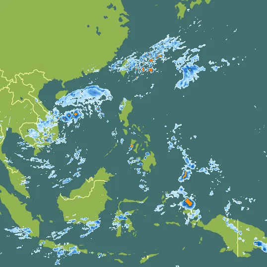 Map with Philippines in the center and a precipitation layer on top.