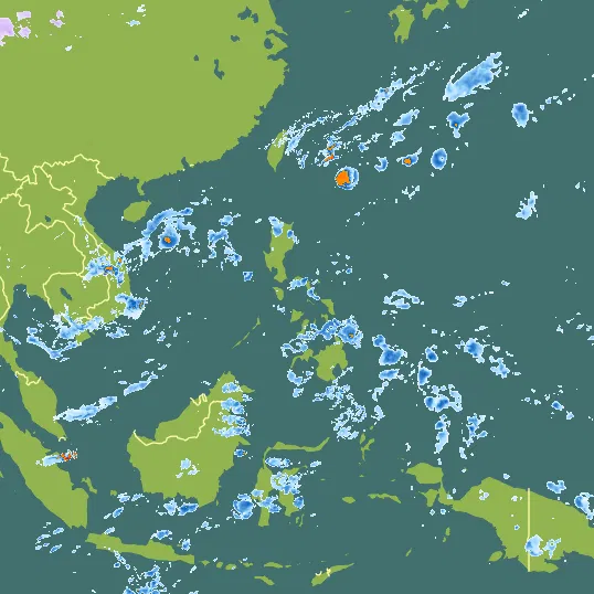 Map with Philippines in the center and a precipitation layer on top.