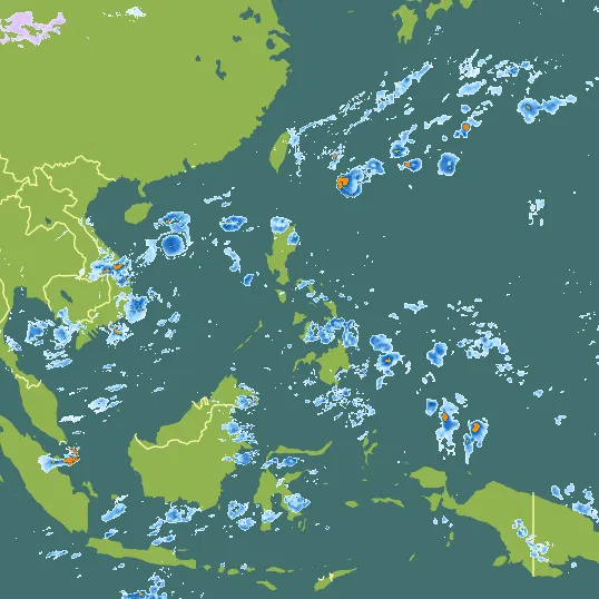 Map with Philippines in the center and a precipitation layer on top.