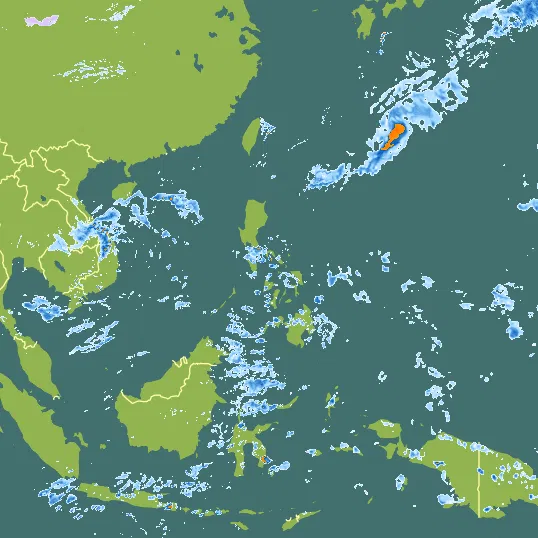 Map with Philippines in the center and a precipitation layer on top.
