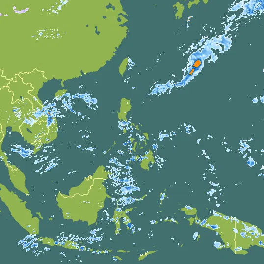 Map with Philippines in the center and a precipitation layer on top.