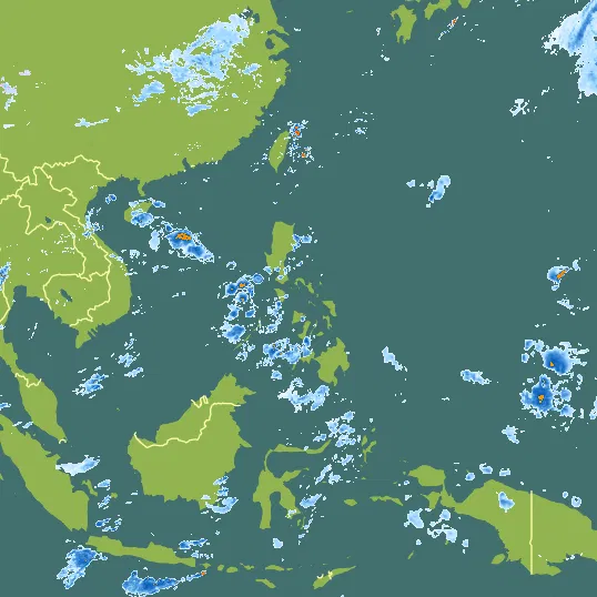 Map with Philippines in the center and a precipitation layer on top.