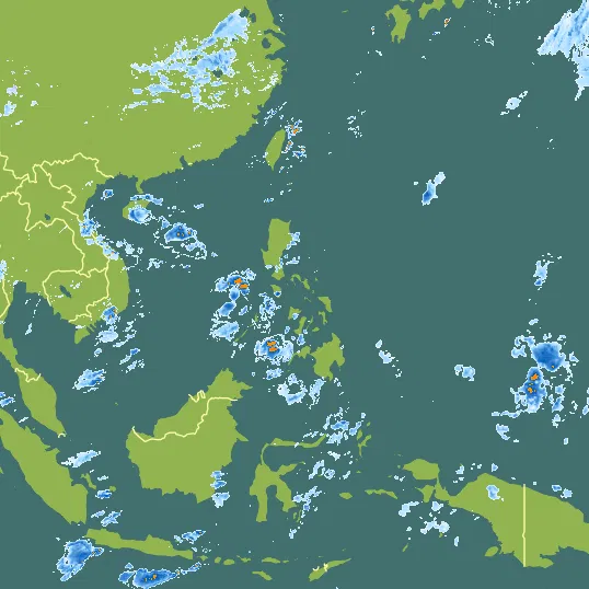 Map with Philippines in the center and a precipitation layer on top.