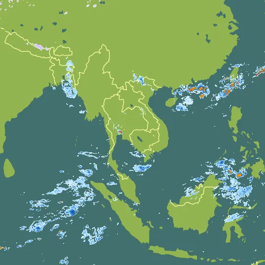 Map with Thailand in the center and a precipitation layer on top.