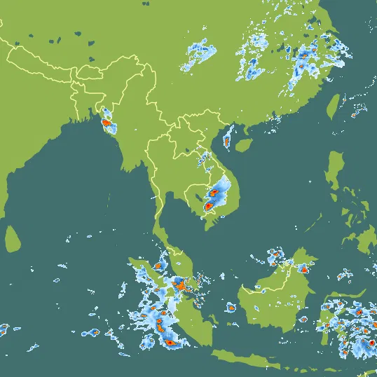 Map with Thailand in the center and a precipitation layer on top.