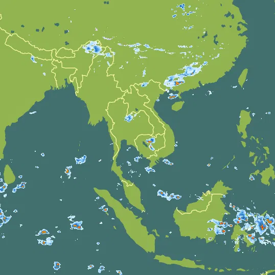 Map with Thailand in the center and a precipitation layer on top.
