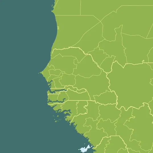 Map with Senegal in the center and a precipitation layer on top.