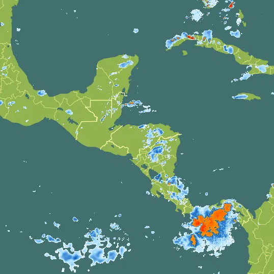 Map with Honduras in the center and a precipitation layer on top.