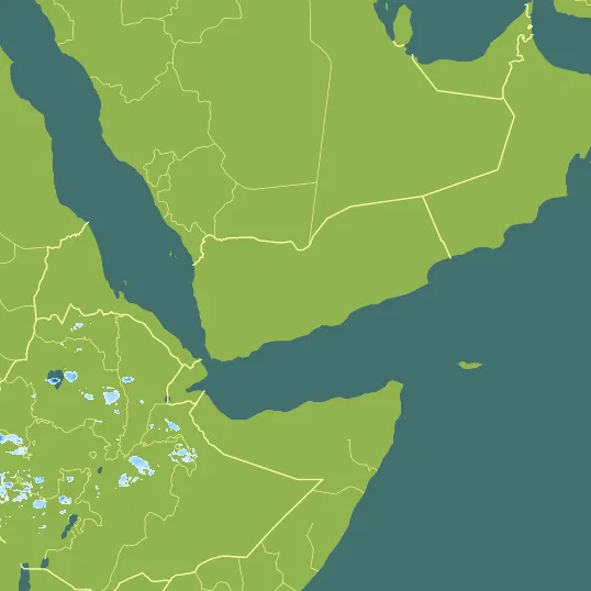 Map with Yemen in the center and a precipitation layer on top.