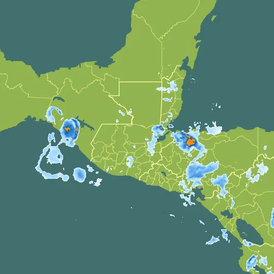 Map with Guatemala in the center and a precipitation layer on top.