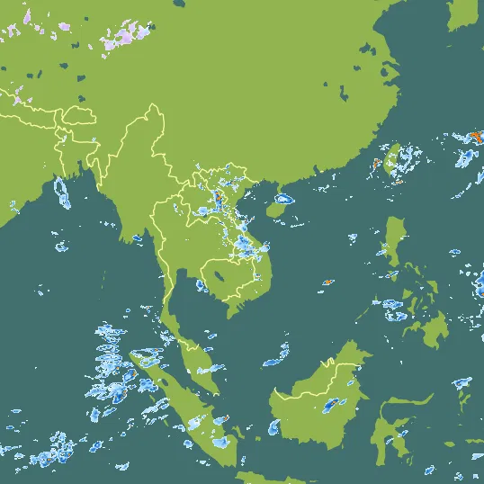 Map with Vietnam in the center and a precipitation layer on top.