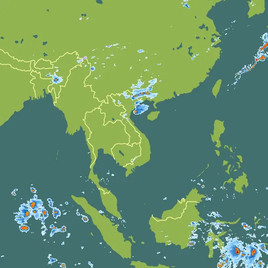 Map with Vietnam in the center and a precipitation layer on top.