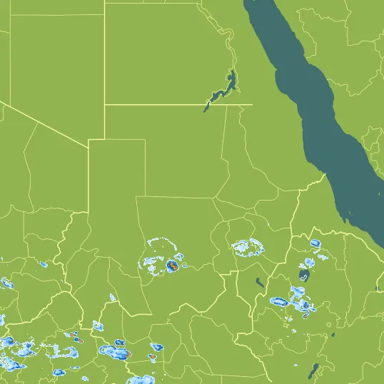 Map with Sudan in the center and a precipitation layer on top.