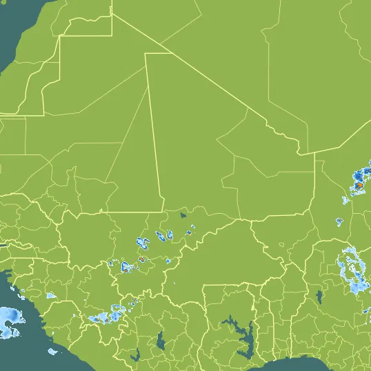 Map with Mali in the center and a precipitation layer on top.