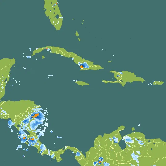 Map with Jamaica in the center and a precipitation layer on top.