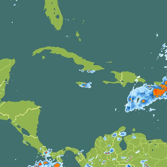 Map with Jamaica in the center and a precipitation layer on top.
