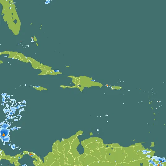 Map with Dominican Republic in the center and a precipitation layer on top.