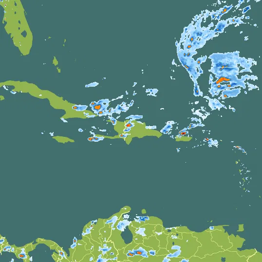 Map with Dominican Republic in the center and a precipitation layer on top.