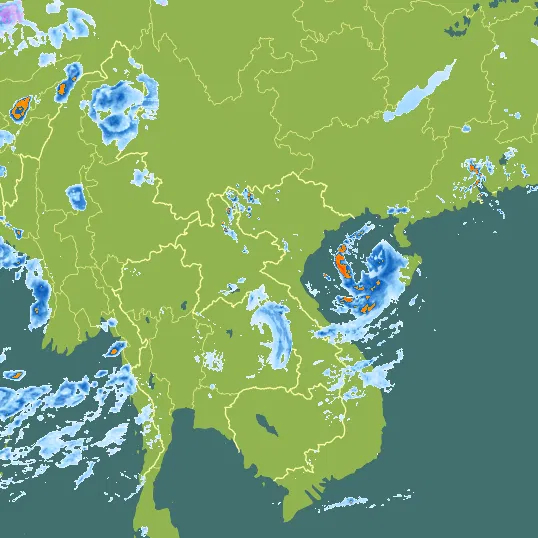 Map with Laos in the center and a precipitation layer on top.