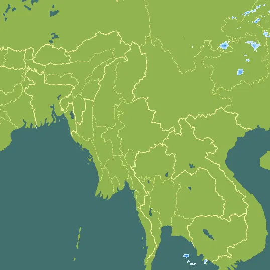 Map with Myanmar in the center and a precipitation layer on top.