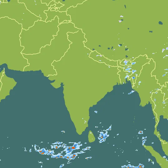 Map with India in the center and a precipitation layer on top.