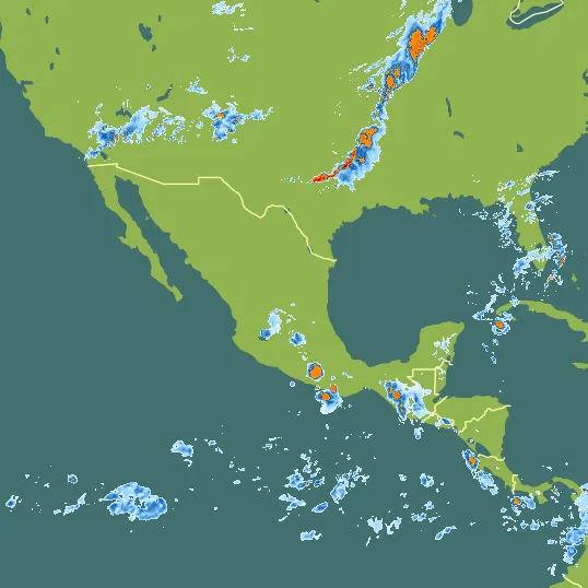 Map with Mexico in the center and a precipitation layer on top.