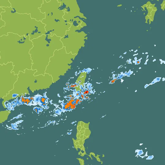 Map with Taiwan in the center and a precipitation layer on top.